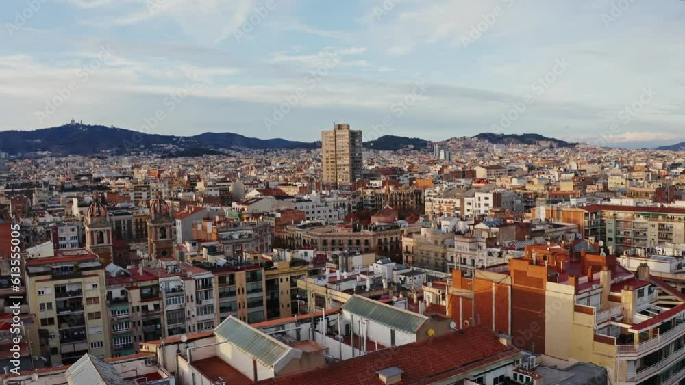 Panoramic view of the blocks with residential apartment buildings from a bird's-eye view. Drone video on a sunny day Panoramic view of the blocks with residential apartment buildings from a bird's-eye view. Drone video on a sunny day