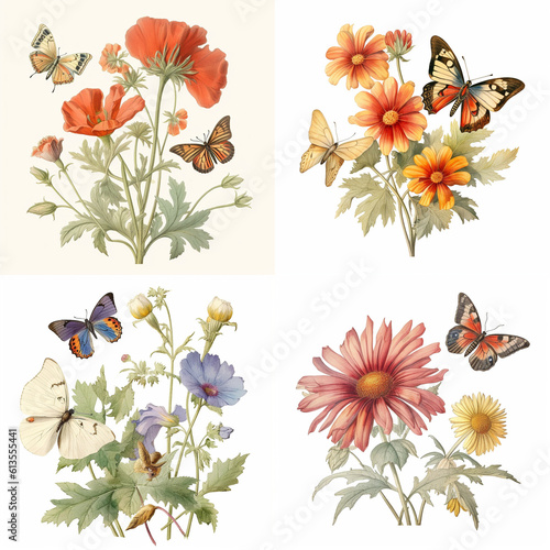 vintage Botanical watercolor Flower, watercolor clipart,vector ,Generated Ai