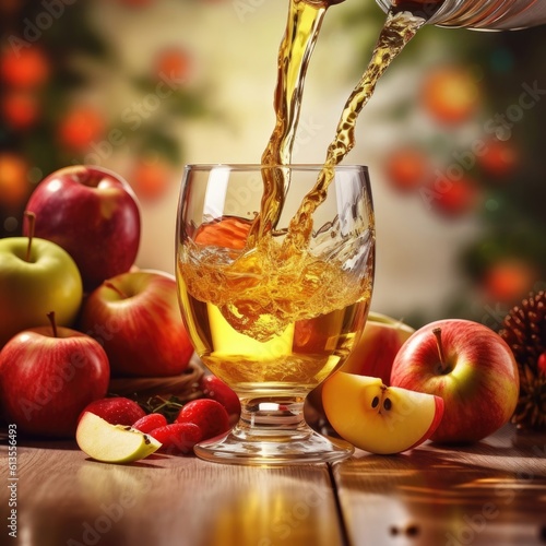 Apple and apple juice splash into a glass. Generative AI