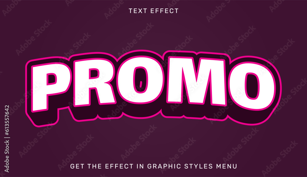 Promo editable text effect in 3d style with pink and white color isolated on dark background. Suitable for brand or business logo Promo editable text effect in 3d style with pink and white color isolated on dark background. Suitable for brand or business logo