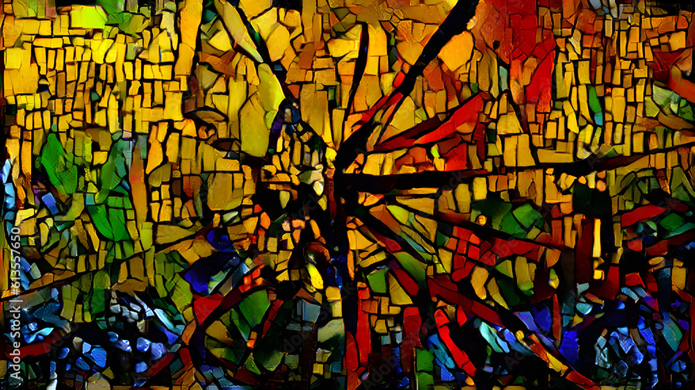 Stylized mosaic image of broken colored glass