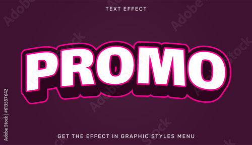 Promo editable text effect in 3d style with pink and white color isolated on dark background. Suitable for brand or business logo