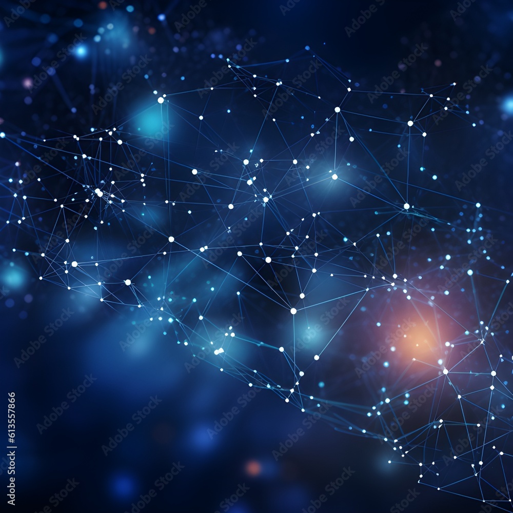 Blue abstract background with a network grid and particles connected. generative ai Blue abstract background with a network grid and particles connected. generative ai