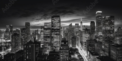 A bustling cityscape captured in stark black and white  concept of Urban energy  created with Generative AI technology