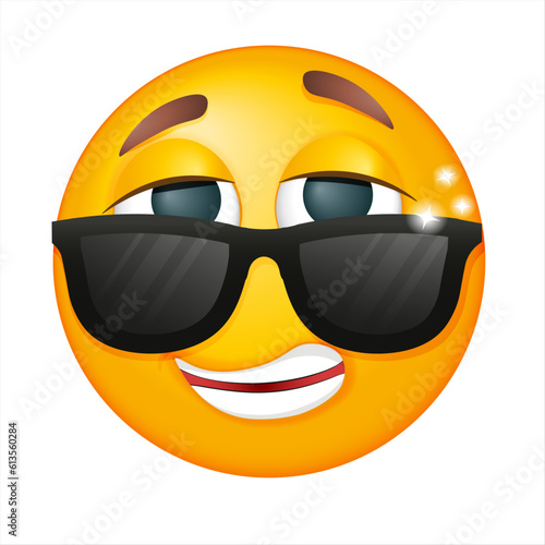 Flirting emoji on white background. Vector charming emoji. Smirking yellow face. Happy. Cute emoticon.