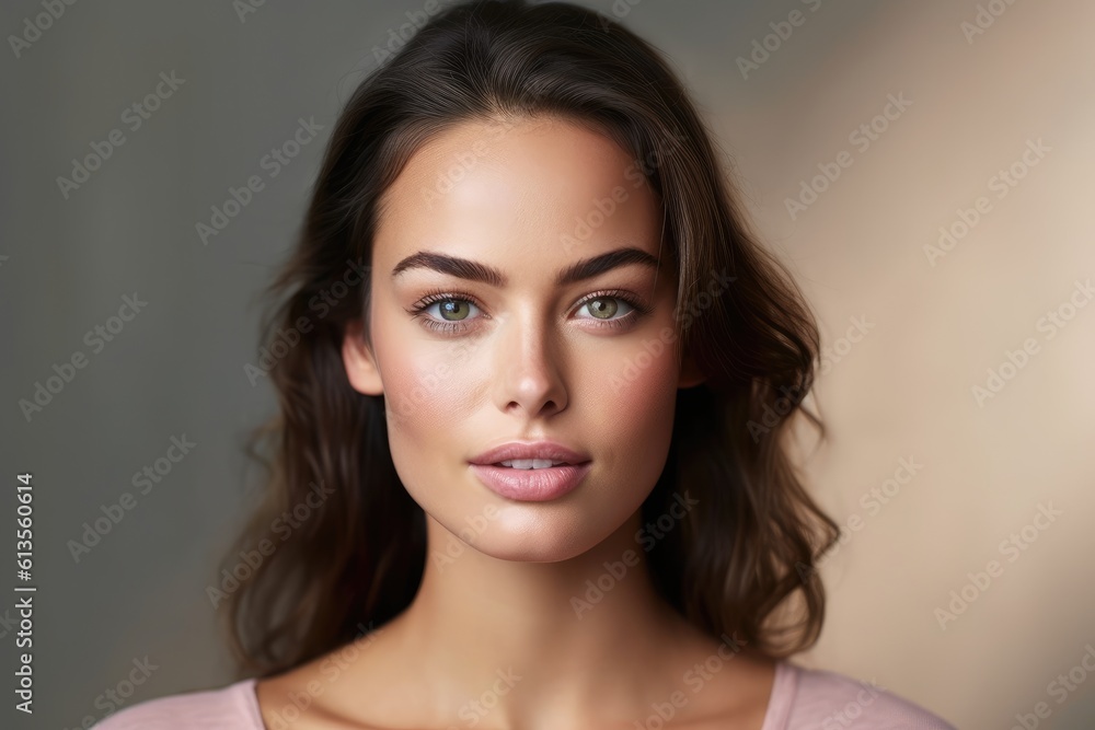 Portrait shot of a woman with a natural and glowing makeup look. Generative AI Portrait shot of a woman with a natural and glowing makeup look. Generative AI