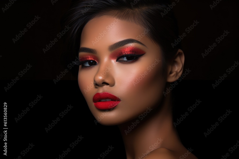 Portrait shot of a model with a glamorous and red carpet ready makeup look. Generative AI Portrait shot of a model with a glamorous and red carpet ready makeup look. Generative AI