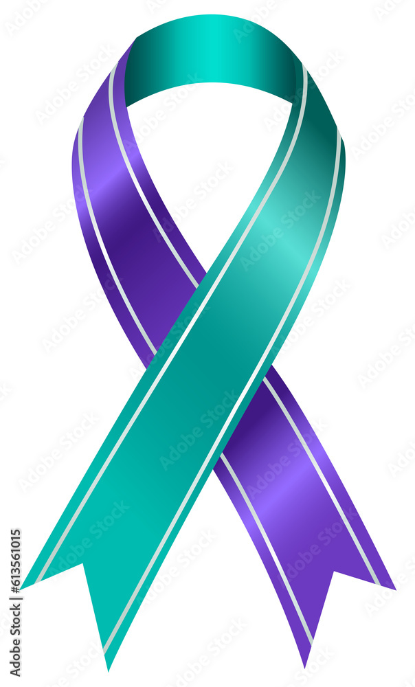 Teal and purple ribbons are used to represent many important situations that need attention