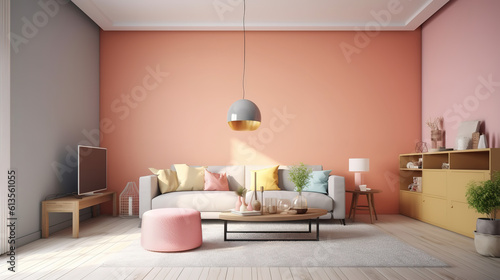 3d contemporary living room interior and modern furniture. Generative Ai