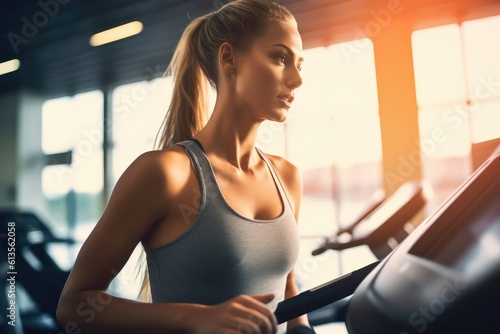 The strength and agility of a female athlete as she engages in high - intensity interval training( HIIT) at the gym. Generative AI