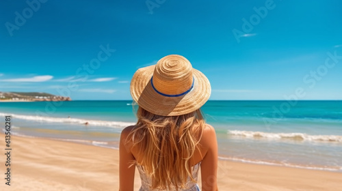 Attractive woman walking on the beach.