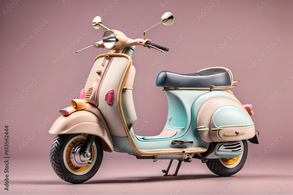 Photo generative Ai 3D miniature Classic motocycle in pastle Color Photo generative Ai 3D miniature Classic motocycle in pastle Color