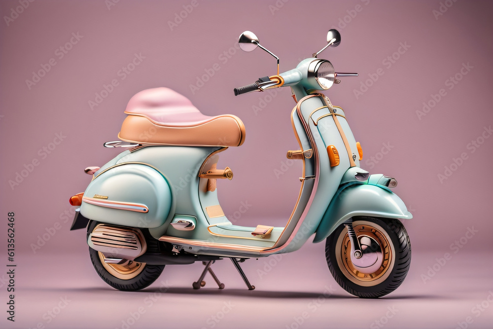 Photo generative Ai 3D miniature Classic motocycle in pastle Color Photo generative Ai 3D miniature Classic motocycle in pastle Color