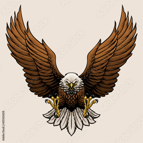 Angry Bald Eagle Hand Draw Style Illustration