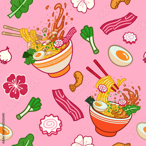 Anime seamless background of japanese ramen food