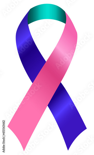 Teal pink purple blue color ribbon representing thyroid cancer awareness, and bring awareness & support to brain tumor and/or cancer photo
