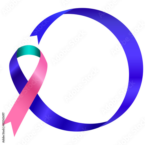 Teal pink purple blue color ribbon representing thyroid cancer awareness, and bring awareness & support to brain tumor and/or cancer photo