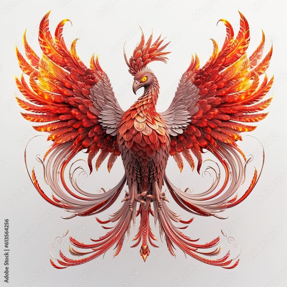 Obraz premium Illustration of a Firebird with a Majestic Tail. Generative AI
