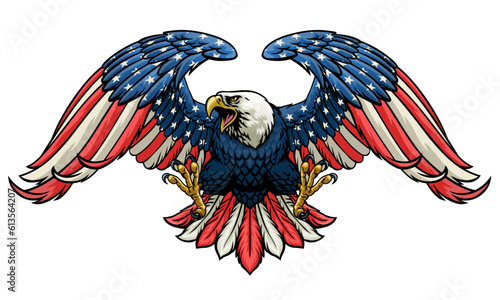 Hand Drawn Style Eagle Design with American Color Flag
