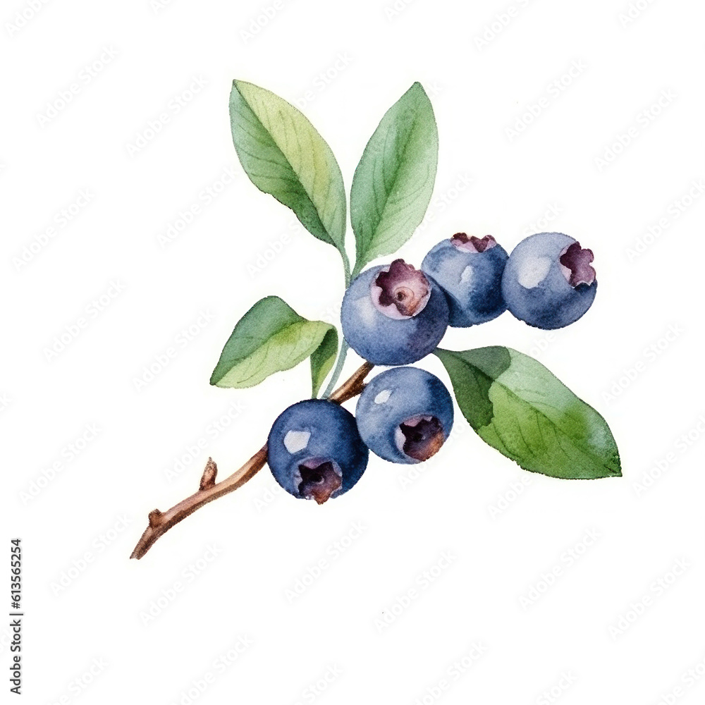 WatercolorBlueberry Isolated. Illustration Generative AI WatercolorBlueberry Isolated. Illustration Generative AI