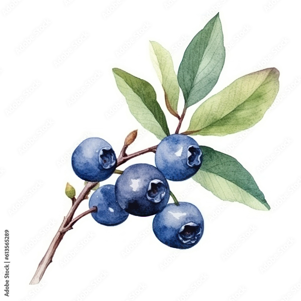 WatercolorBlueberry Isolated. Illustration Generative AI WatercolorBlueberry Isolated. Illustration Generative AI