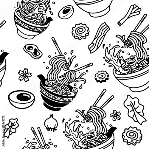 Seamless pattern of ramen and ingredient vector illustration