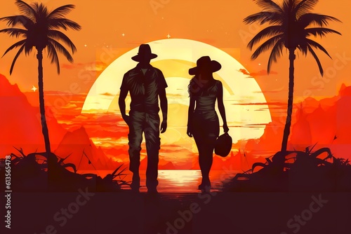 couple, traveller,vintage, sunset