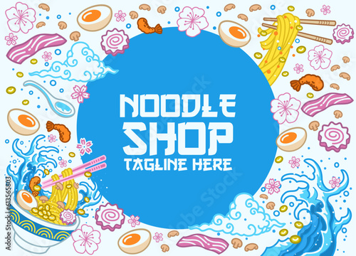 Vector Illustration of Delicous Japanese Ramen Noodle Background