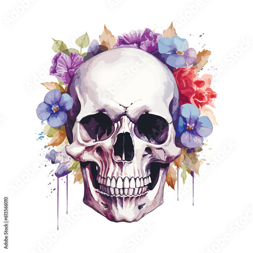 watercolor style floral skull, vector illustration