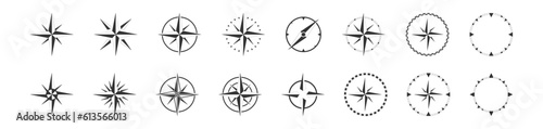Compass geography set black icon. Wind rose with direction icons. Global positioning system. Isolated vector illustration