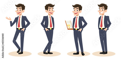 Set of businessman character in different post gesture. Cartoon Vector illustration.

