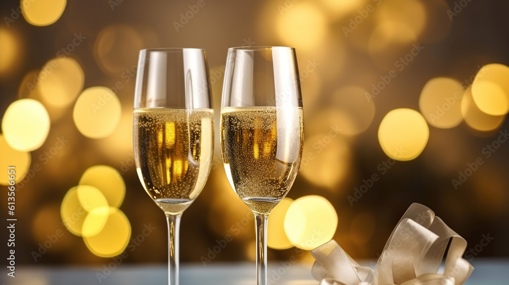 Toast to Joy, Flutes of Champagne Dance in a Vibrant Holiday Setting. Generative AI Toast to Joy, Flutes of Champagne Dance in a Vibrant Holiday Setting. Generative AI