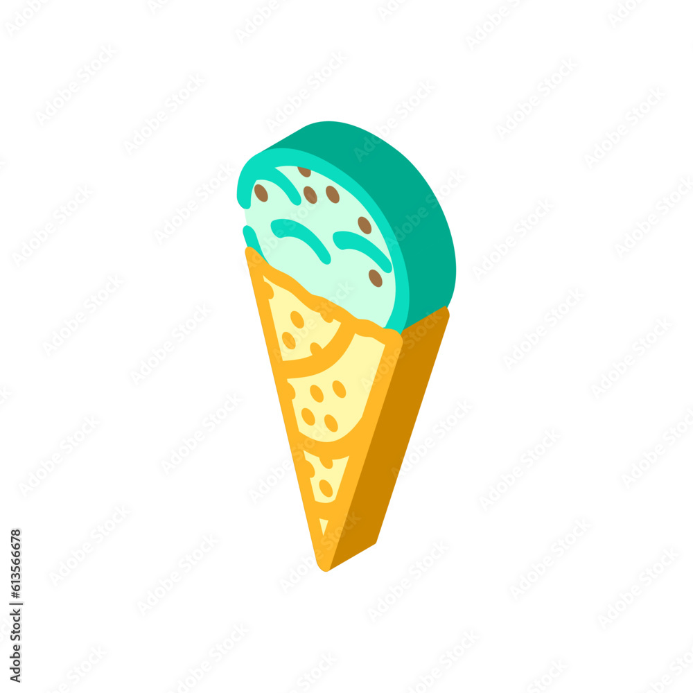 mint chocolate chip ice cream food snack isometric icon vector. mint chocolate chip ice cream food snack sign. isolated symbol illustration mint chocolate chip ice cream food snack isometric icon vector. mint chocolate chip ice cream food snack sign. isolated symbol illustration