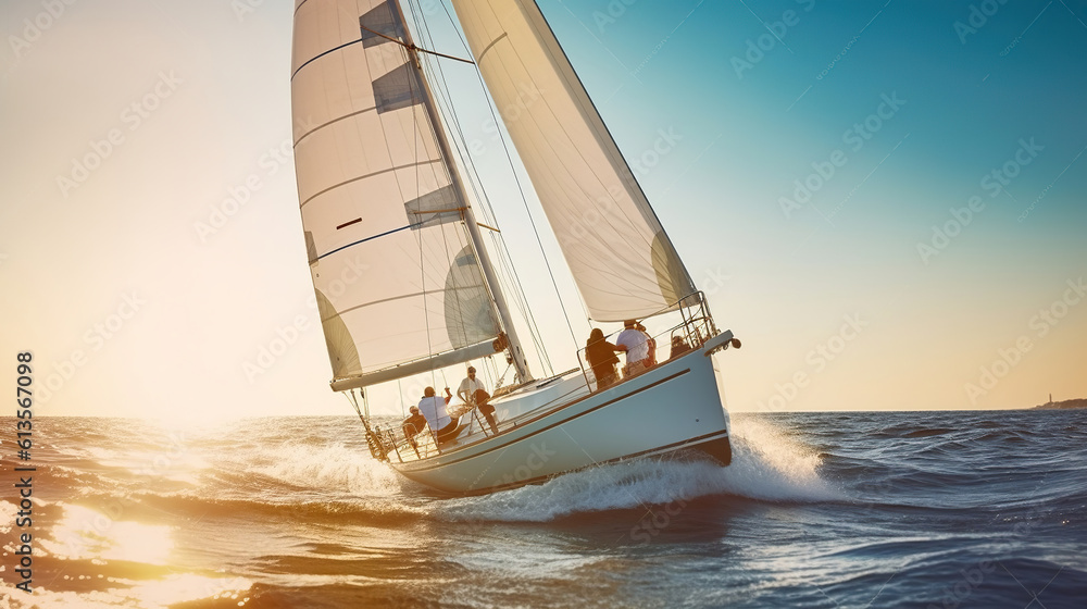 Adventure and Camaraderie Aboard a Swift Sailboat in the Vast Ocean, Generative AI
