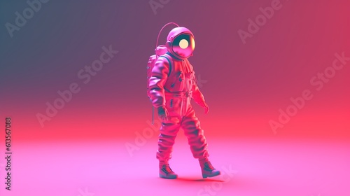 Astronaut on foreign planet. Science fiction universe exploration. Generative AI. Illustration for banner, poster, cover or presentation.