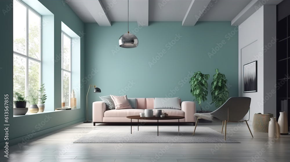Sofa in spacious living room. Generative Ai Sofa in spacious living room. Generative Ai