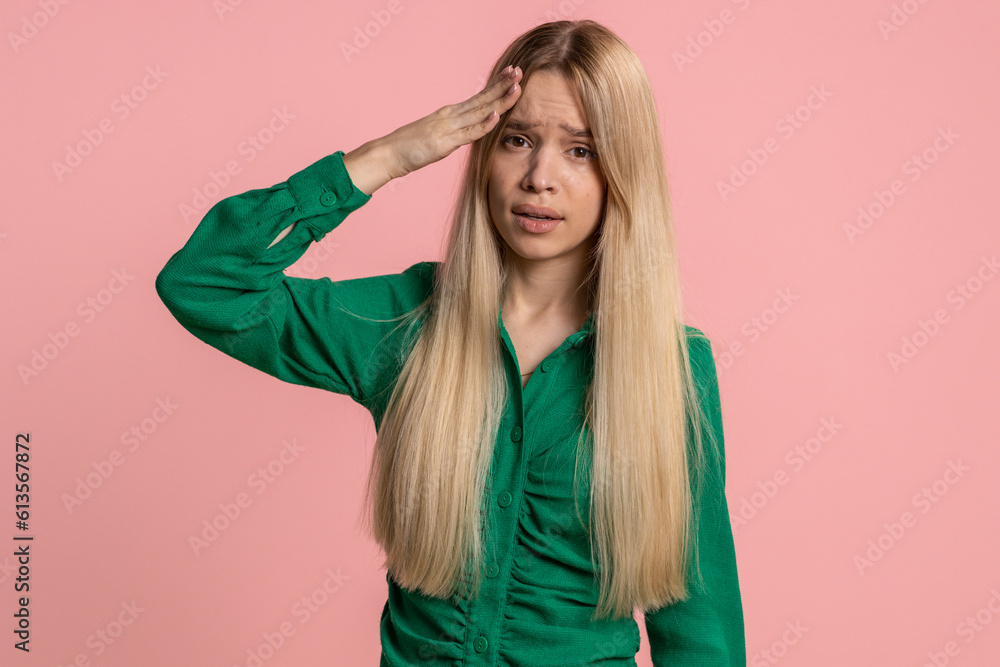 Face palm. Shame on you. Upset confused young woman making face palm gesture, feeling bored uncertain, disappointed in result, bad news. Pretty girl isolated alone on pink studio background indoors Face palm. Shame on you. Upset confused young woman making face palm gesture, feeling bored uncertain, disappointed in result, bad news. Pretty girl isolated alone on pink studio background indoors