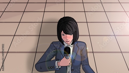 Anime or Webtoon Style: Girl Speaking on the Stage photo