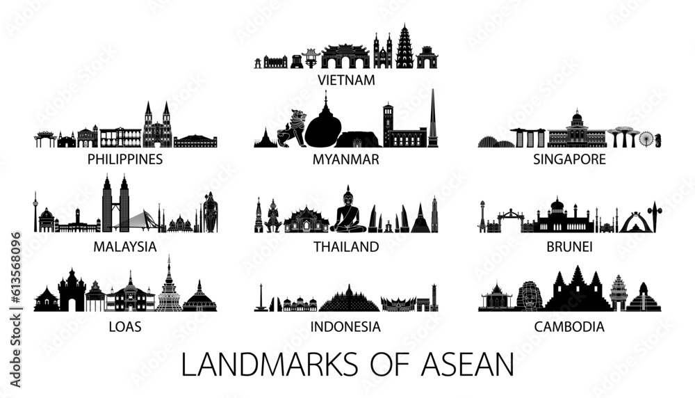 set of landmarks  with silouette design