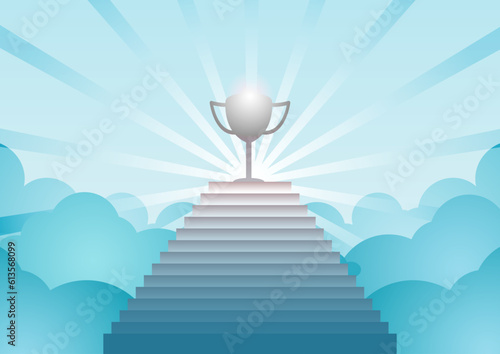 stairway to success with trophy cup on the top