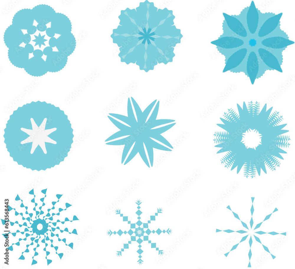 Set of snowflakes on a transparent background