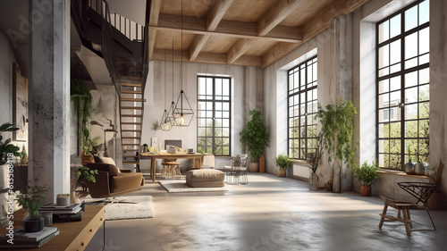 Living room design, bright wall mockup, panorama, 3d render. Generative Ai