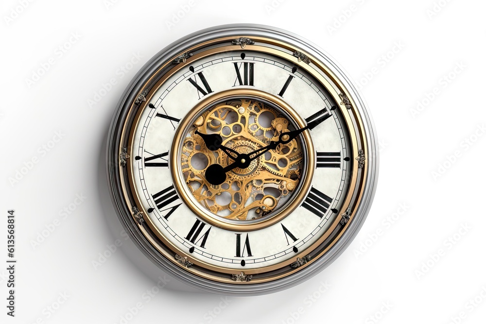 Timeless elegance. Close up of classic watch clock on a white isolated background Timeless elegance. Close up of classic watch clock on a white isolated background