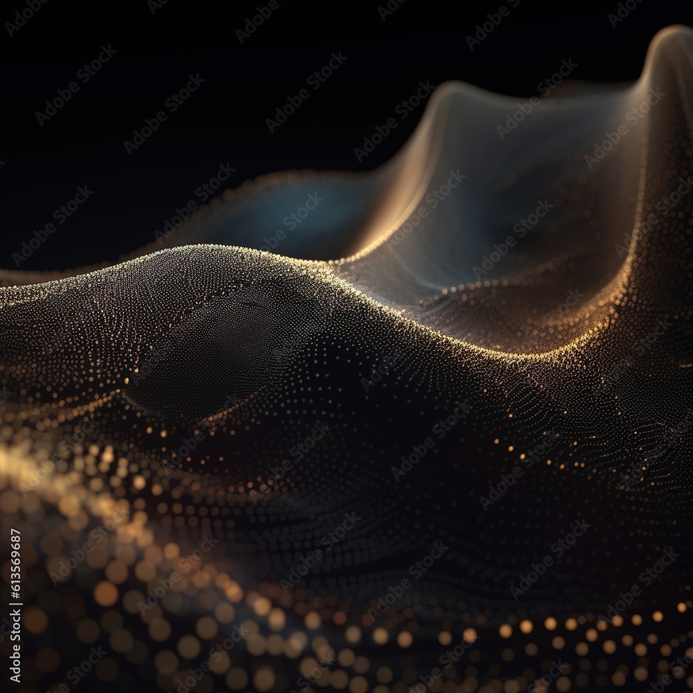 Abstract digital wave with particles on dark background.Generative Ai Abstract digital wave with particles on dark background.Generative Ai