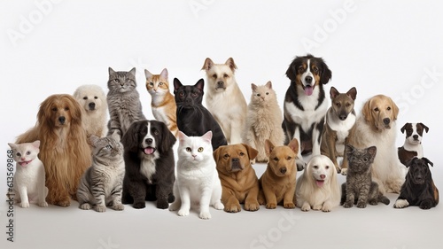 Numerous dogs and cats are observing the camera. The Generative AI © Satawat