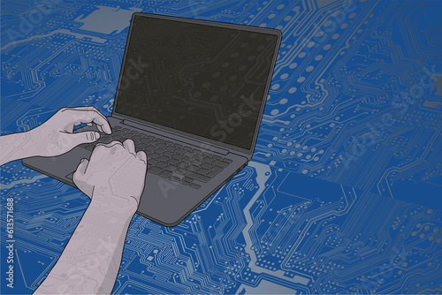 ilustración de unas manos sobre un ordenador portátil