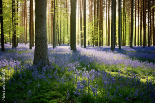 forest with flowers in spring. generative ai