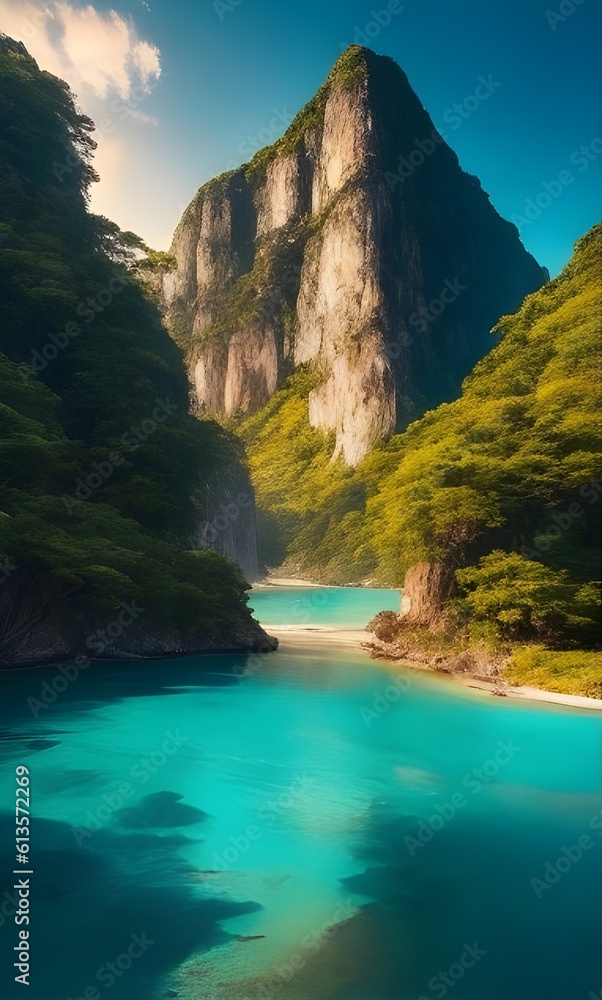 Natural landscape, such as mountains, forests, a tropical beach. Generative AI