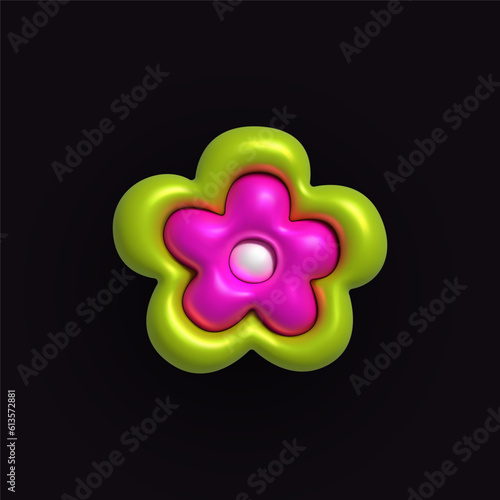 Inflatable flower. Inflated 3D element with the plasticine effect. Vector illustration