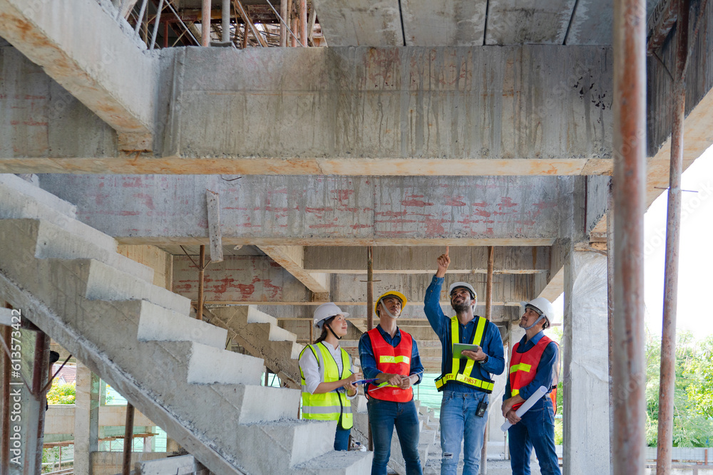 Teamwork of civil technician engineer and professional architect ...